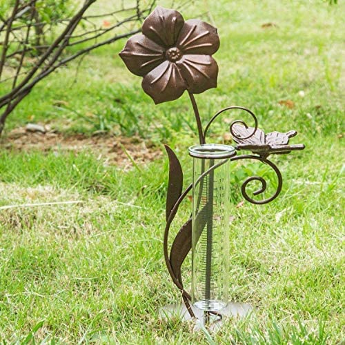 A Ting Garden Decorative 7'' Metal and Glass Rain Gauge,Butterfly,Flower