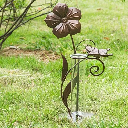 A Ting Garden Decorative 7'' Metal and Glass Rain Gauge,Butterfly,Flower