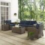Crosley Furniture KO70051WB-NV Bradenton Outdoor Wicker 5-Piece Set (Sofa, 2 Arm Chairs, Side & Coffee Table), Brown with Navy Cushions