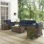 Crosley Furniture KO70051WB-NV Bradenton Outdoor Wicker 5-Piece Set (Sofa, 2 Arm Chairs, Side & Coffee Table), Brown with Navy Cushions Crosley Furniture KO70051WB-NV Bradenton Outdoor Wicker 5-Piece Set (Sofa, 2 Arm Chairs, Side & Coffee Table), Brown with Navy Cushions