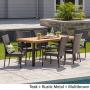 Christopher Knight Home Leopold Outdoor 7-Piece Acacia Wood/Wicker Dining Set | with Teak Finish | in Multibrown, Rustic Metal