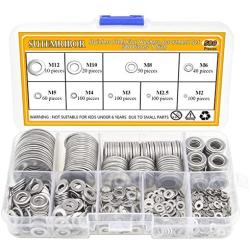 Sutemribor 304 Stainless Steel Flat Washers Set 580 Pieces, 9 Sizes - M2 M2.5 M3 M4 M5 M6 M8 M10 M12