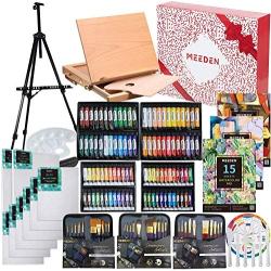 MEEDEN 148-Piece Deluxe Artist Painting Set with Aluminum and Solid Beech Wood Easel, Paint, Stretched Canvas and Accessories, Art Paint Supplies for Artists, Beginner & Adults