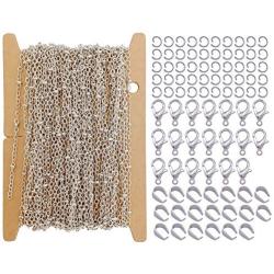 ZCNest 32.8 Ft(10m) Rhodium Satellite Chains with Beads for Jewelry Making Set, with Lobster Clasps+Jump Rings+Pinch Bails, Cable Link Craft Chain Findings for Necklace Bracelet DIY Wide 2.0mm_2102-B