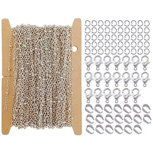 ZCNest 32.8 Ft(10m) Rhodium Satellite Chains with Beads for Jewelry Making Set, with Lobster Clasps+Jump Rings+Pinch Bails, Cable Link Craft Chain Findings for Necklace Bracelet DIY Wide 2.0mm_2102-B ZCNest 32.8 Ft(10m) Rhodium Satellite Chains with Beads for Jewelry Making Set, with Lobster Clasps+Jump Rings+Pinch Bails, Cable Link Craft Chain Findings for Necklace Bracelet DIY Wide 2.0mm_2102-B