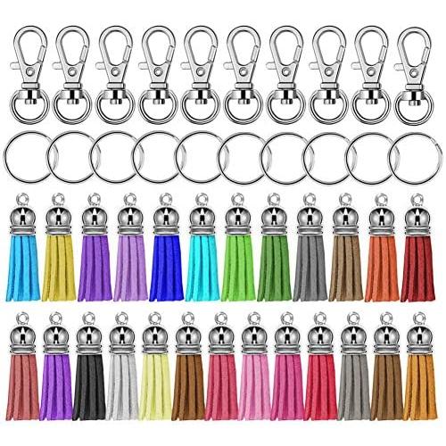 Selizo 150Pcs Swivel Hooks with Key Rings and Tassels Bulk for Keychain Crafts