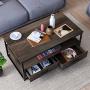 HOMECHO Industrial Coffee Table 43”, Wood and Metal Cocktail Table with Storage Shelf and 2 Drawers for Living Room, Rustic Brown