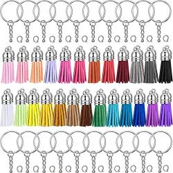 300 Pieces Keychain Making Kit, 100 Leather Keychain Tassels Bulk with 100 Keychain Rings with Chain and 100 Jump Rings for Christmas DIY Keychain Acrylic Crafts