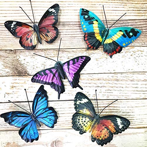 VOKPROOF Metal Butterfly Wall Decor - Set of 5 Butterflies Art Decorations for Outdoor Garden,Patio,Fence