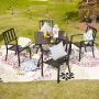 LOKATSE HOME 5 Piece Patio Dining Metal Outdoor Armrest Chairs and 37'' Larger Square Table Set Umbrella Hole 1.57'', Black