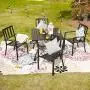 LOKATSE HOME 5 Piece Patio Dining Metal Outdoor Armrest Chairs and 37'' Larger Square Table Set Umbrella Hole 1.57'', Black LOKATSE HOME 5 Piece Patio Dining Metal Outdoor Armrest Chairs and 37'' Larger Square Table Set Umbrella Hole 1.57'', Black