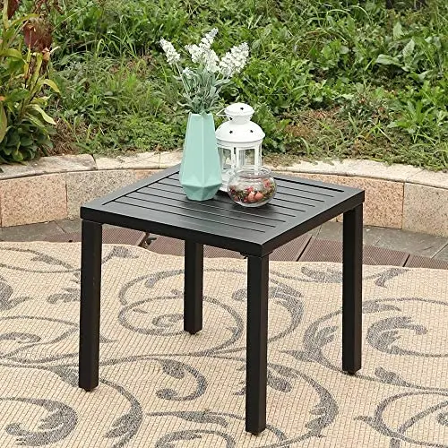 MFSTUDIO Black Patio Table Metal Square Coffee Tea Bistro Table Small Side End Adjustable Outdoor Furniture Table,Black MFSTUDIO Black Patio Table Metal Square Coffee Tea Bistro Table Small Side End Adjustable Outdoor Furniture Table,Black