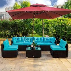 Amolife 7 Pieces Patio PE Rattan Sofa Chair Set Outdoor Sectional Furniture Black Wicker Conversation Set with Cushions and Tea Table