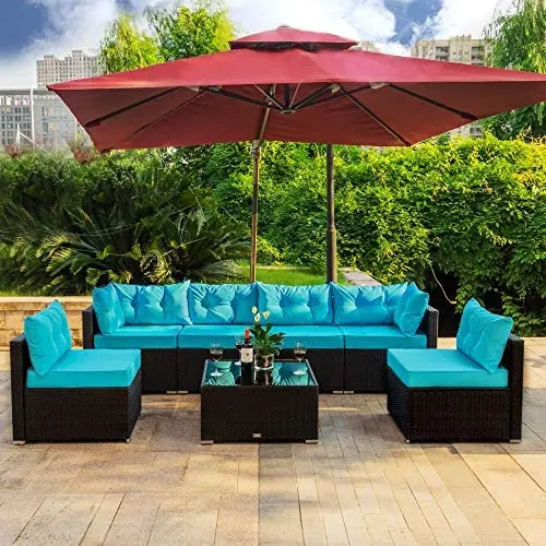Amolife 7 Pieces Patio PE Rattan Sofa Chair Set Outdoor Sectional Furniture Black Wicker Conversation Set with Cushions and Tea Table Amolife 7 Pieces Patio PE Rattan Sofa Chair Set Outdoor Sectional Furniture Black Wicker Conversation Set with Cushions and Tea Table