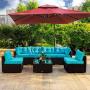 Amolife 7 Pieces Patio PE Rattan Sofa Chair Set Outdoor Sectional Furniture Black Wicker Conversation Set with Cushions and Tea Table