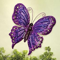 Bits and Pieces - Enameled Metal Purple Butterfly Wall Decor -Wall Décor - Wonderful Dimensional Details