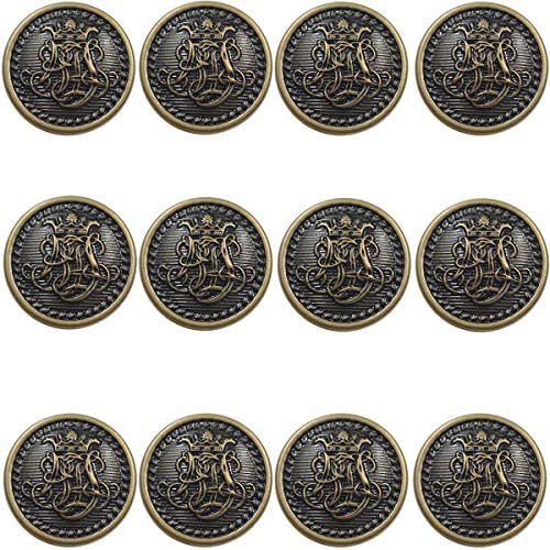 12 Piece Metal Blazer Button Set - Kings Crowned, Vine Crest - for Blazer, Suits, Sport Coat, Uniform, Jacket (Antique Bronze 25mm)