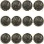 12 Piece Metal Blazer Button Set - Kings Crowned, Vine Crest - for Blazer, Suits, Sport Coat, Uniform, Jacket (Antique Bronze 25mm)