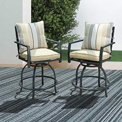 LOKATSE HOME Patio Stools Outdoor Swivel Bar Height Chairs Set of 2, Set, Beige