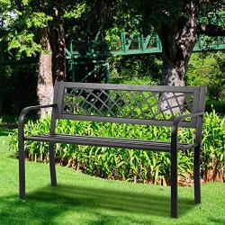 Patio Bench Park Bench Outdoor Bench Garden Bench,Metal Pack Bench with Armrests 480lbs Cast Iron Sturdy Steel Frame Furniture Chair for Porch Entryway Lawn Decor Deck