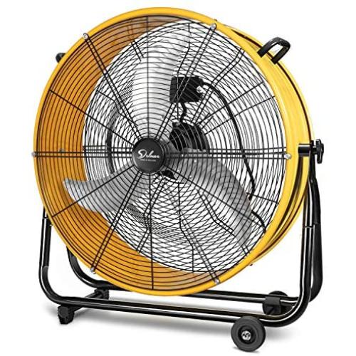 Simple Deluxe 3 Speed Circulation for Industrial, Commercial, Residential, and Shop Use 24 Inch High Velocity Air Movement Heavy Duty Metal Drum Fan, Yellow