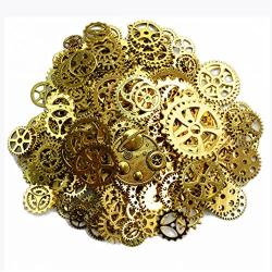 Aokbean 150 Gram Assorted Vintage Mixed Color Metal Gears Steampunk Jewelry Making Resin Charms Cog Watch Wheel (Antique Gold)