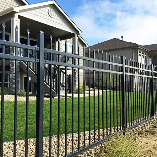 XCEL Black Steel Anti-Rust Fence Panel - Sharp End Pickets - 6.5ft W x 5ft H - Easy Installation - for Residential, Outdoor, Yard, Garden, Swimming Pool, on Concrete or Soil, 3-Rail, One Post included XCEL Black Steel Anti-Rust Fence Panel - Sharp End Pickets - 6.5ft W x 5ft H - Easy Installation - for Residential, Outdoor, Yard, Garden, Swimming Pool, on Concrete or Soil, 3-Rail, One Post included