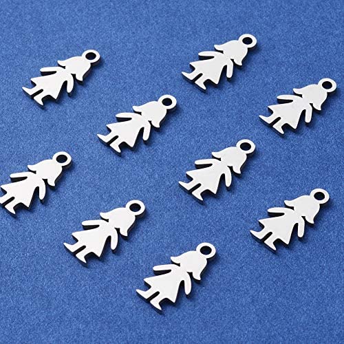 Airssory 10 Pieces 304 Stainless Steel Metal Girl Charms Silhouette Female Figure Charming Pendant for Girlfriend Boyfriend Bracelet Necklace Earrings Jewelry Making DIY Findings - 14mm