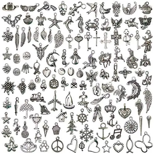 Nairua 120PCS Wholesale Bulk Lots Jewelry Making Silver Charms Mixed Smooth Tibetan Silver Metal Charms Pendants DIY for Necklace Bracelet Jewelry Making and Crafting Nairua 120PCS Wholesale Bulk Lots Jewelry Making Silver Charms Mixed Smooth Tibetan Silver Metal Charms Pendants DIY for Necklace Bracelet Jewelry Making and Crafting