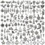 Nairua 120PCS Wholesale Bulk Lots Jewelry Making Silver Charms Mixed Smooth Tibetan Silver Metal Charms Pendants DIY for Necklace Bracelet Jewelry Making and Crafting