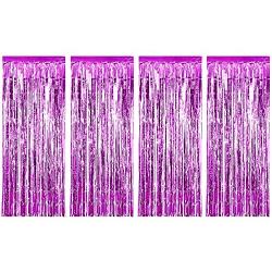 Sumind 4 Pack Foil Curtains Metallic Fringe Curtains Shimmer Curtain for Birthday Wedding Party Christmas Decorations (Rose Red)