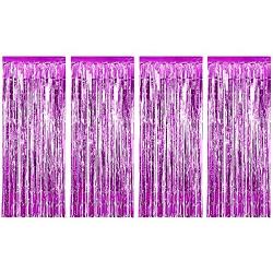 Sumind 4 Pack Foil Curtains Metallic Fringe Curtains Shimmer Curtain for Birthday Wedding Party Christmas Decorations (Rose Red)