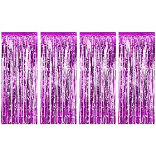 Sumind 4 Pack Foil Curtains Metallic Fringe Curtains Shimmer Curtain for Birthday Wedding Party Christmas Decorations (Rose Red)