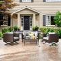 PatioFestival Metal Outdoor Side Coffee Table Patio Bistro Furniture Table Dining Table Rattan Wicker with Steel X-Leg