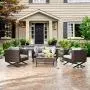 PatioFestival Metal Outdoor Side Coffee Table Patio Bistro Furniture Table Dining Table Rattan Wicker with Steel X-Leg