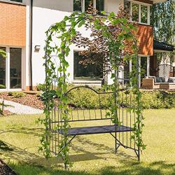 Outsunny Outdoor Garden Arbor Arch Steel Metal with Bench Seat - Black