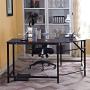 DlandHome L-Shaped Computer Desk 59 inches x 59 inches, Composite Wood and Metal, Home Office PC Laptop Study Workstation Corner Table with CPU Stand, Black and Black Legs, ZJ02-BB