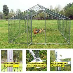 walsport Large Chicken Coop Walk-in Metal Hen Cage with Waterproof Cover, Enclosure Playpen for Backyard Farm Outdoor