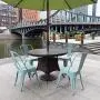 Devoko Metal Indoor-Outdoor Chairs Distressed Style Kitchen Dining Chairs Stackable Side Chairs with Back Set of 4 (Blue) Devoko Metal Indoor-Outdoor Chairs Distressed Style Kitchen Dining Chairs Stackable Side Chairs with Back Set of 4 (Blue)