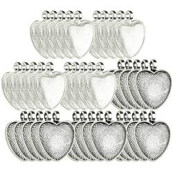 Bastex Heart Shaped Pendants for Jewelry Making. 80 Pieces of DIY Pendant Tray Necklace Charms, Includes Metal Bezels and Cabochons - 1 inch, Silver and Black