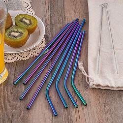 Metal Straws Stainless Steel Straws,Set of 8 10.5'' 8.5'' Reusable Rainbow Multi-Colored Drinking Straws for 30/20oz Tumbler Cold Beverage,Eco-friendly Metal Straws with 2 Cleaning Brushes 1 Case