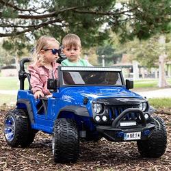 Two (2) Seater Ride On Kids Car Truck w/ Remote | Large 12V Battery Licensed Kid Car to Drive 3 Speeds, Leather Seat, MP3 Music by Bluetooth, FM Radio, Rubber Tires