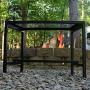 Sunnydaze Outdoor Curved Fire Pit Bench - Rustic Backyard Backless Powder-Coated Black Metal Mesh Garden, Patio, Porch and Deck Chair Seating - Single