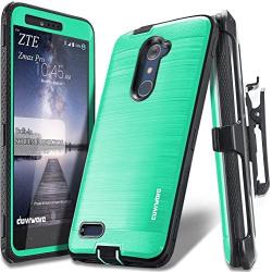 COVRWARE [Iron Tank] case Compatible with ZTE ZMAX PRO/ZTE Carry, with Built-in [Screen Protector] Full-Body Rugged Holster Armor Case [Brushed Metal Texture Design][Belt Clip][Kickstand], Teal