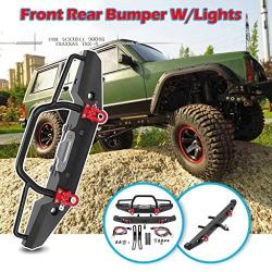 Rc Car Part, Front Rear Bumper Part W/Lights for Rc Crawler Car Traxxas TRX-4 Scx10Ii 90046, Front and Rear Metal Bumpers with Climbing Lights