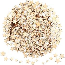 400 Pieces Mini Wooden Stars Slices Mixed Size Wooden Star Embellishments Wooden Star Shape Tags for Christmas Wedding Party DIY Crafts Table Scatter Decoration