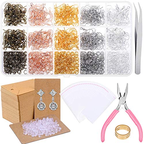 Fish Hook Earrings for Jewelry Making, Paxcoo 2200pcs Earring Making Supplies Kit with Earring Hooks, Jump Rings, Pliers, Earring Backs and Cards for DIY Earring Supplies and Earring Findings