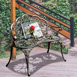 Garden Bench Park Bench Metal Bench Outdoor Benches Clearance Patio Yard Bench Floral Rose Accented Bronze