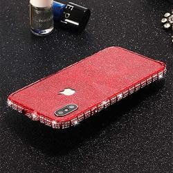 iPhone Xs Max Diamond Bumper for Women, DMaos Sparkly Rhinestone Metal Bumper with Front and Back Glitter Sticker, Luxury for iPhone 10s Max 6.5 inch - Red