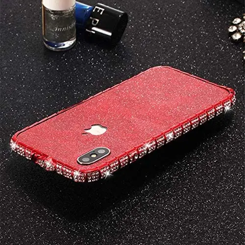 iPhone Xs Max Diamond Bumper for Women, DMaos Sparkly Rhinestone Metal Bumper with Front and Back Glitter Sticker, Luxury for iPhone 10s Max 6.5 inch - Red iPhone Xs Max Diamond Bumper for Women, DMaos Sparkly Rhinestone Metal Bumper with Front and Back Glitter Sticker, Luxury for iPhone 10s Max 6.5 inch - Red